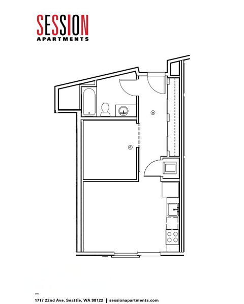 Floor plan for 1 bed, 1 bath, 482 sqft